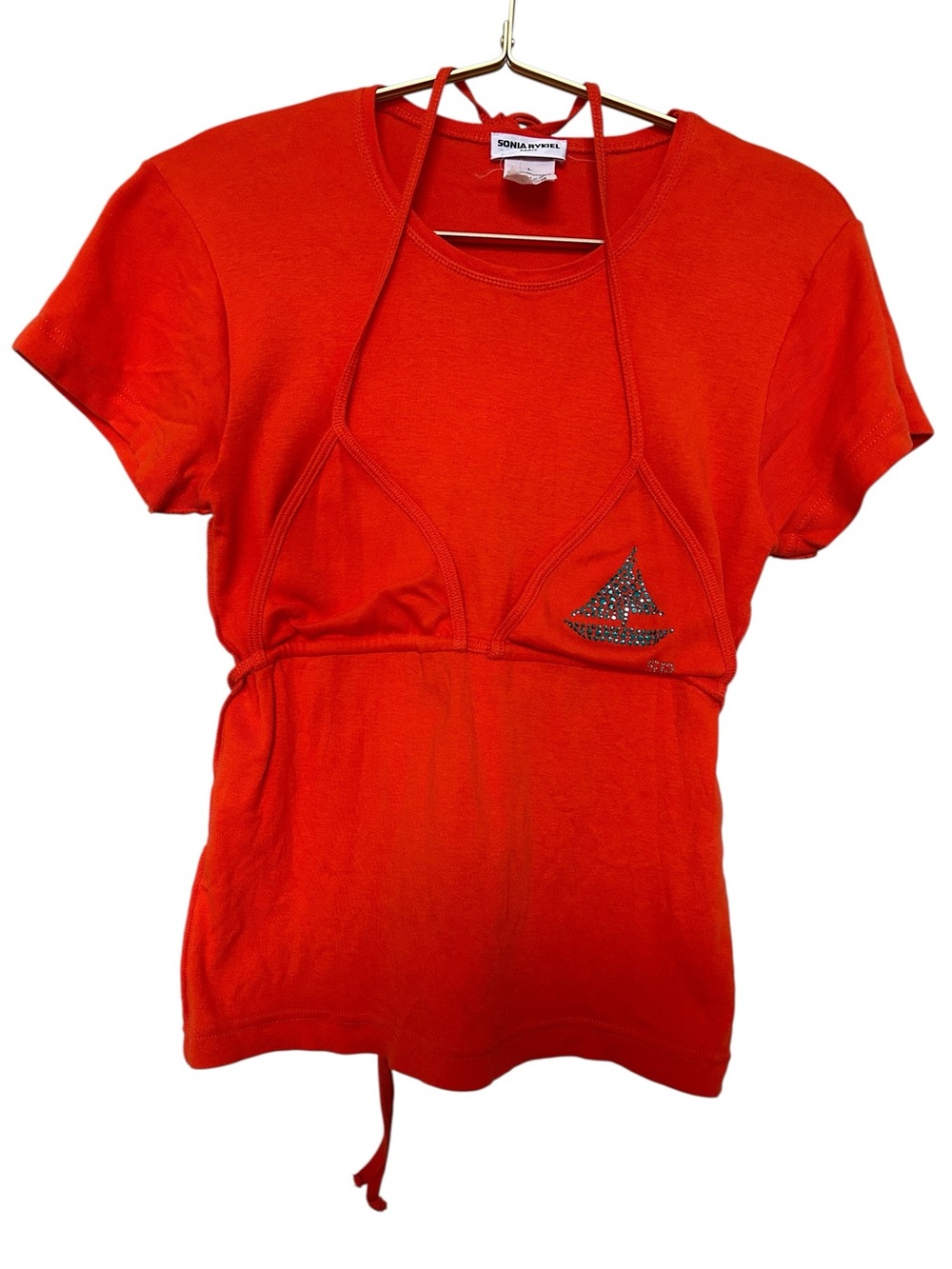Sonia Rykiel Vibrant Orange Short Sleeve Bikini Tie Top